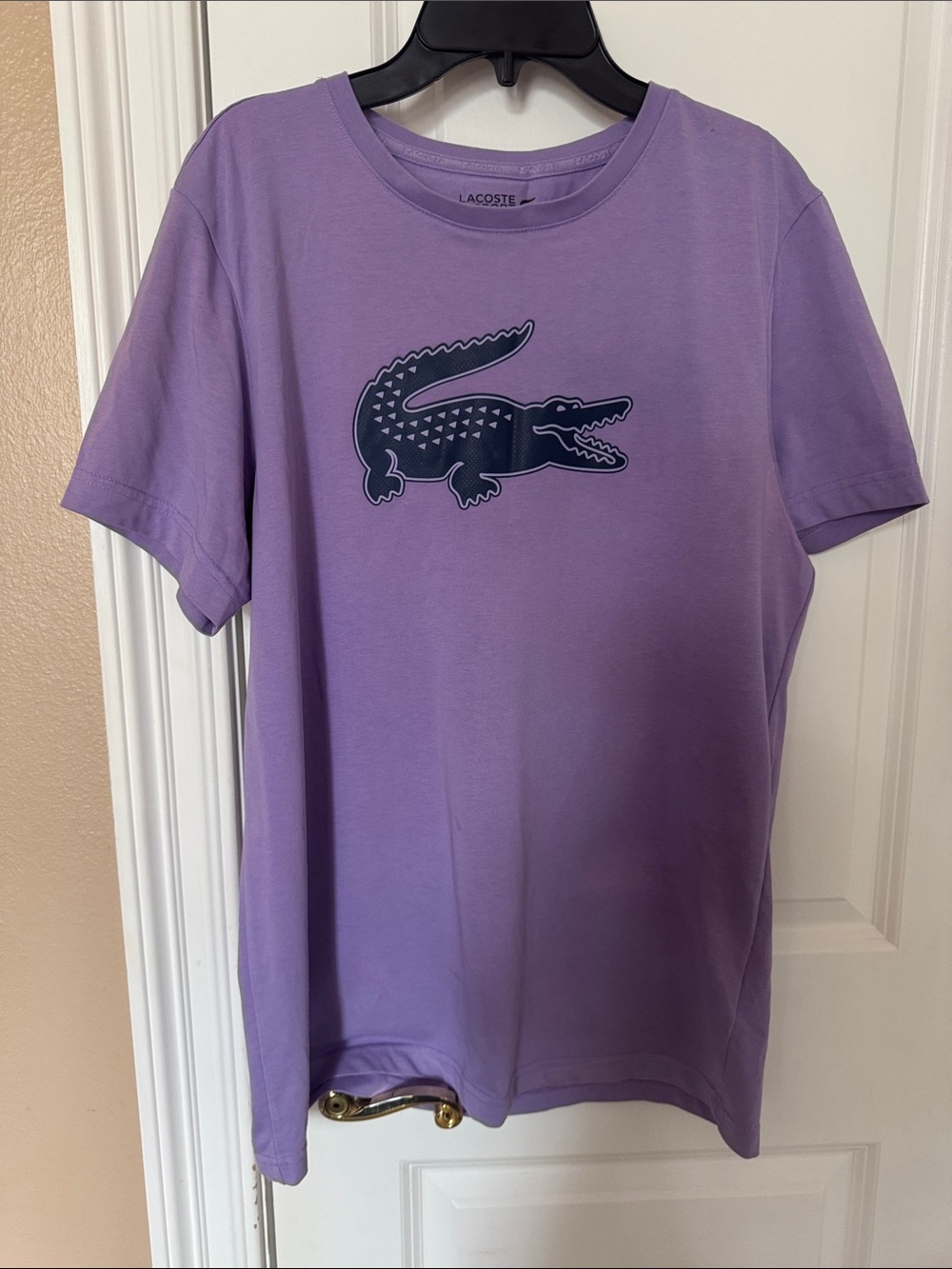Lacoste sport Lavender mens Tee with Navy Crocodile Graphic size L
